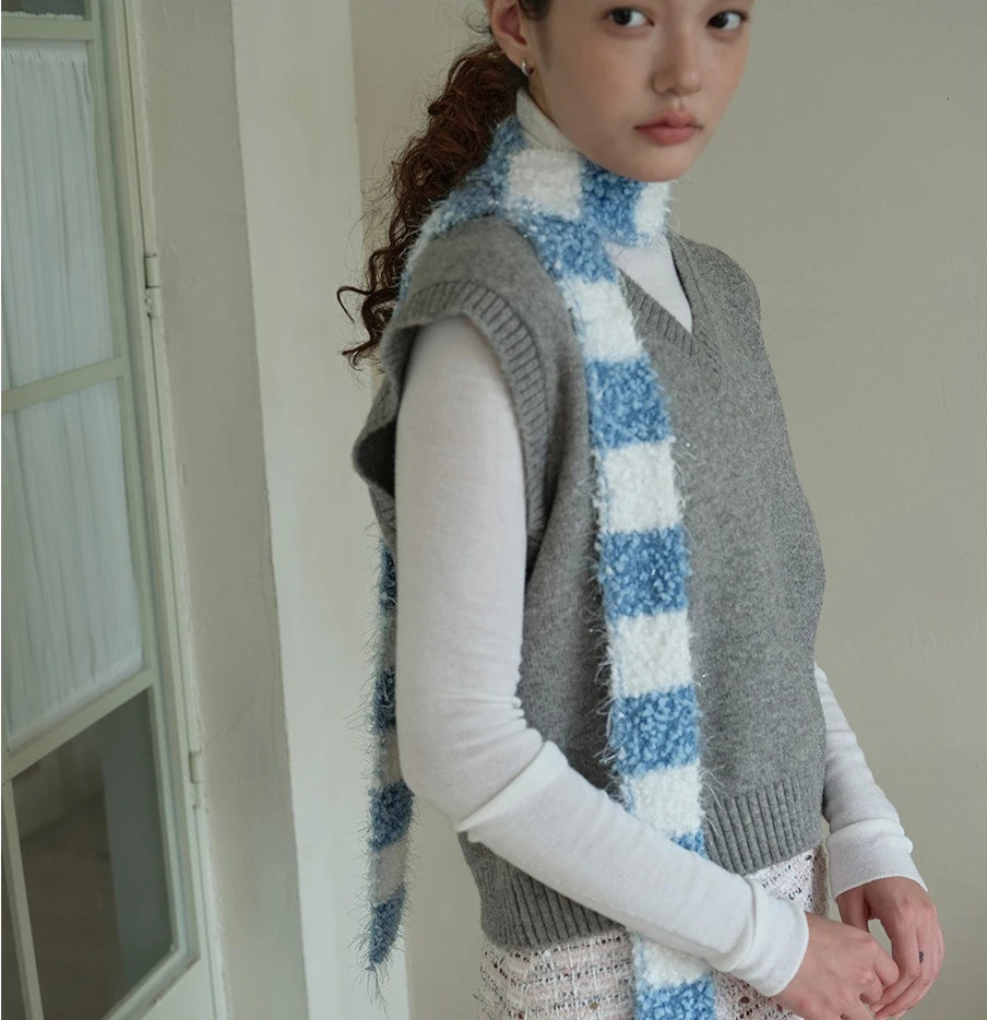 Korean runway style thin scarf fashionable plush long scarf womens mink Y2K girl warm scarf 241007