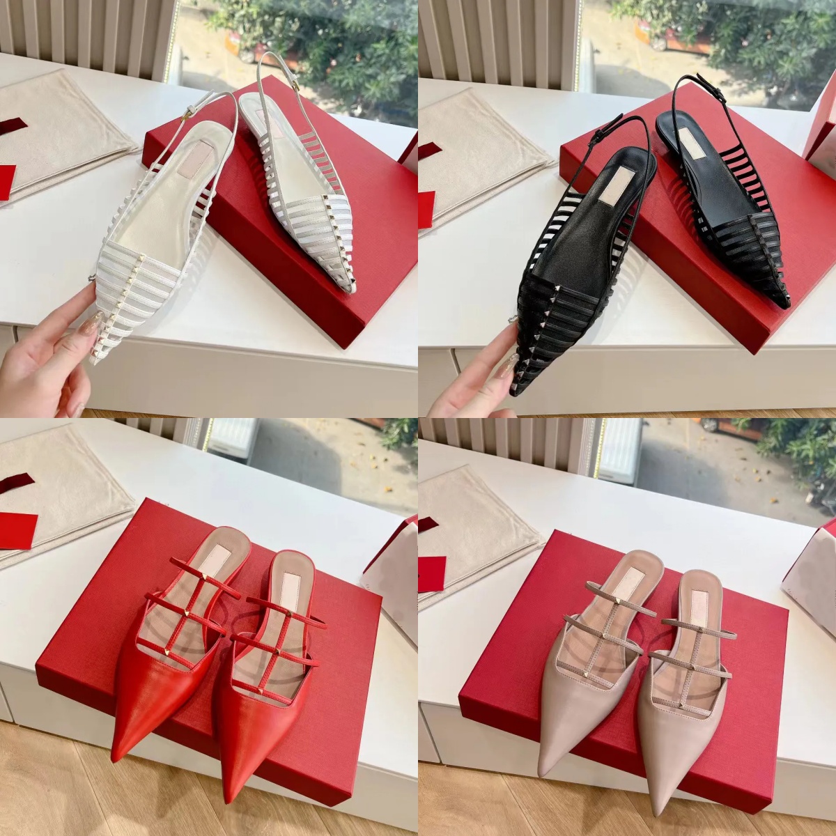 Designer sandals luxury sandals sandale sandles Classic rivet Roman style mesh pointed leather back hollow flat bottom hollow sandals for women d