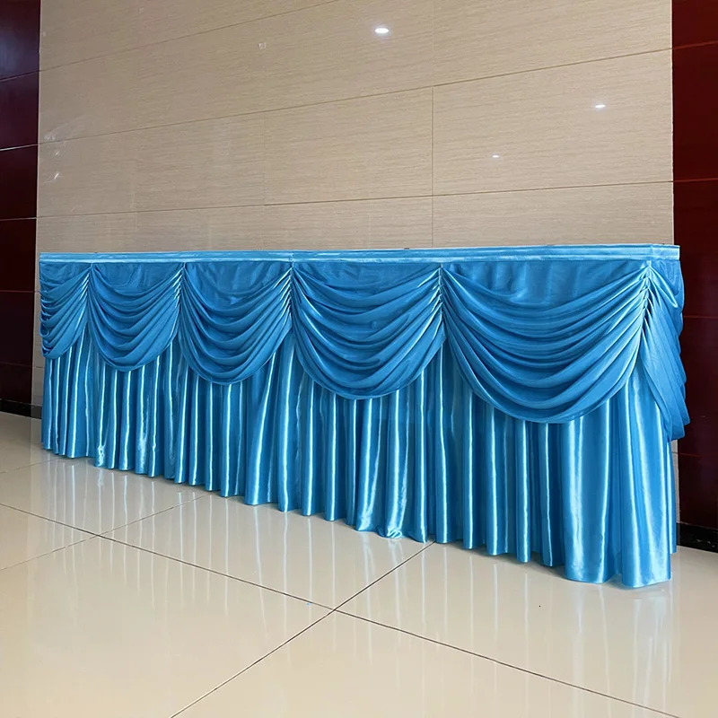 6M Ice Silk Table Skirting with Valances Stage Skirts Party Banquet Event Birthday Decoration 241010