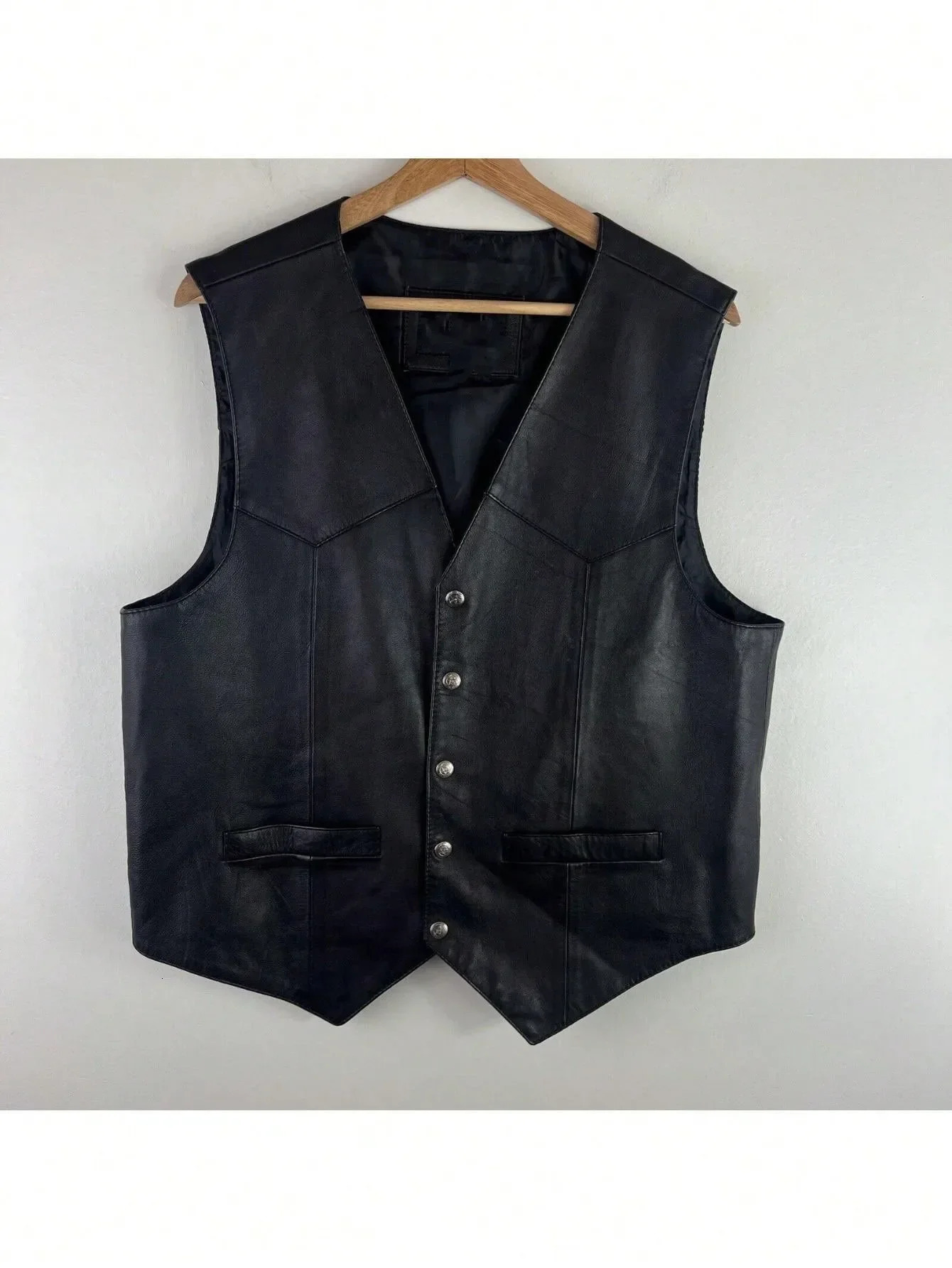Men Soft 100 Leather Vest Snap Western Mens Gift Holiday Attire Informal Biker 241008