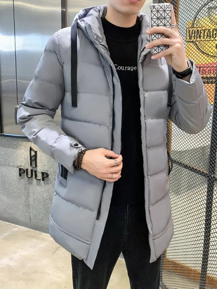 2024 Winter Fashion Solid Color Long Down Coat Mens Casual Loose Thick Warm High Quality Large Size CottonPadded Jacket 241010