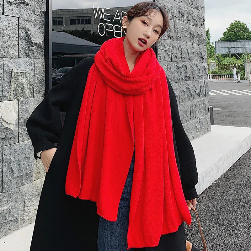 Winter Womens Scarf Fashion Warm Shawl And Wrap Bandana Pashmina Female Solid Color Large Long Knitted Scarves 241009