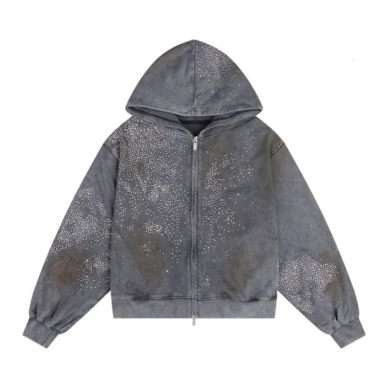 Retro Zipper Hoodie Y2K Clothing Mens Harajuku Hip Hop Diamond Glitter Retro Extreme Super Dalian Hoodie Sportswear Jacket 241011