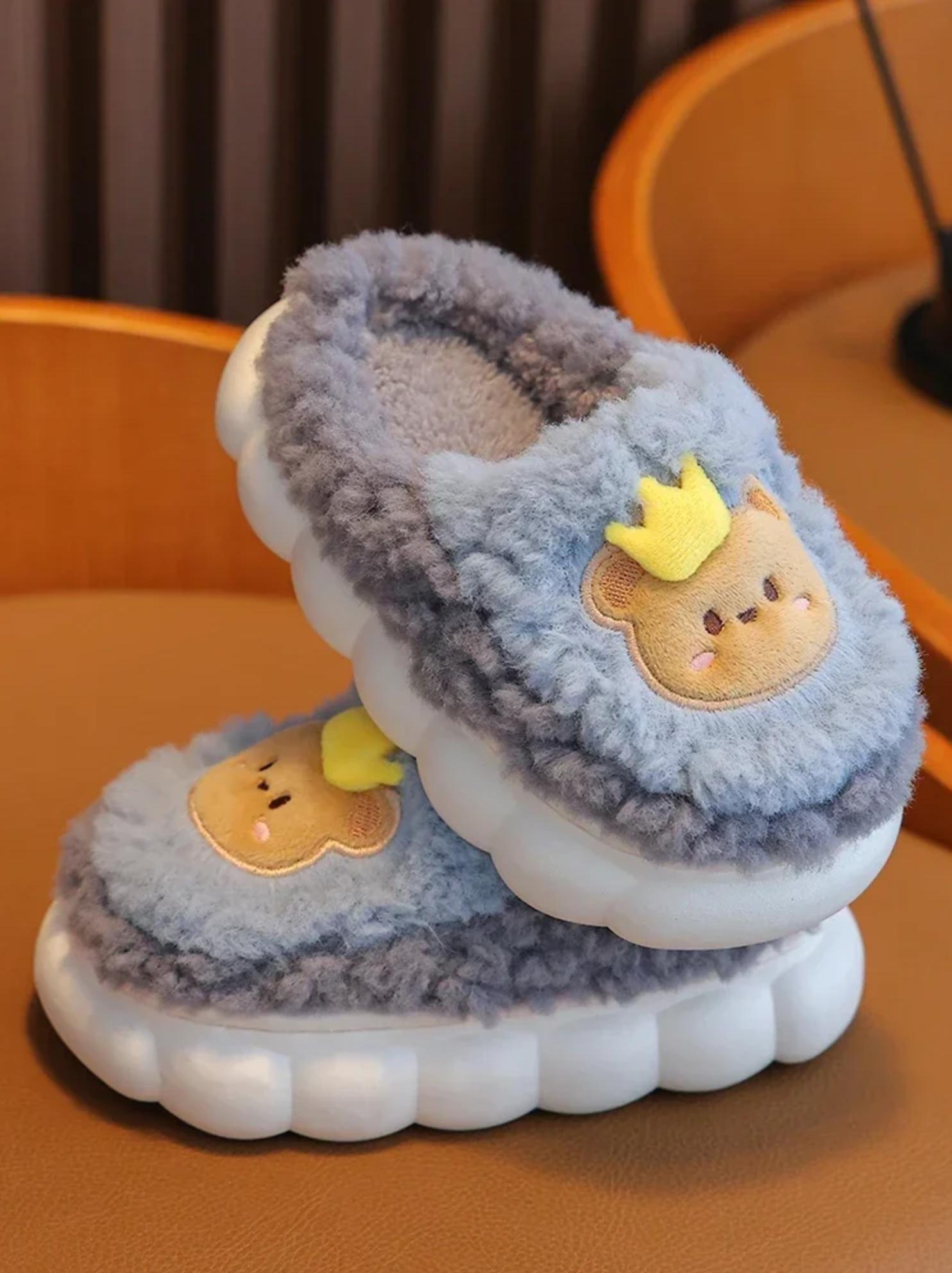 Kids Warm Plush Slippers Autumn Winter Boys Girls Cartoon Rabbit Bear Animal Cotton Slippers Children Non Slip Indoor Home Plush Slippers Sizes 24-36