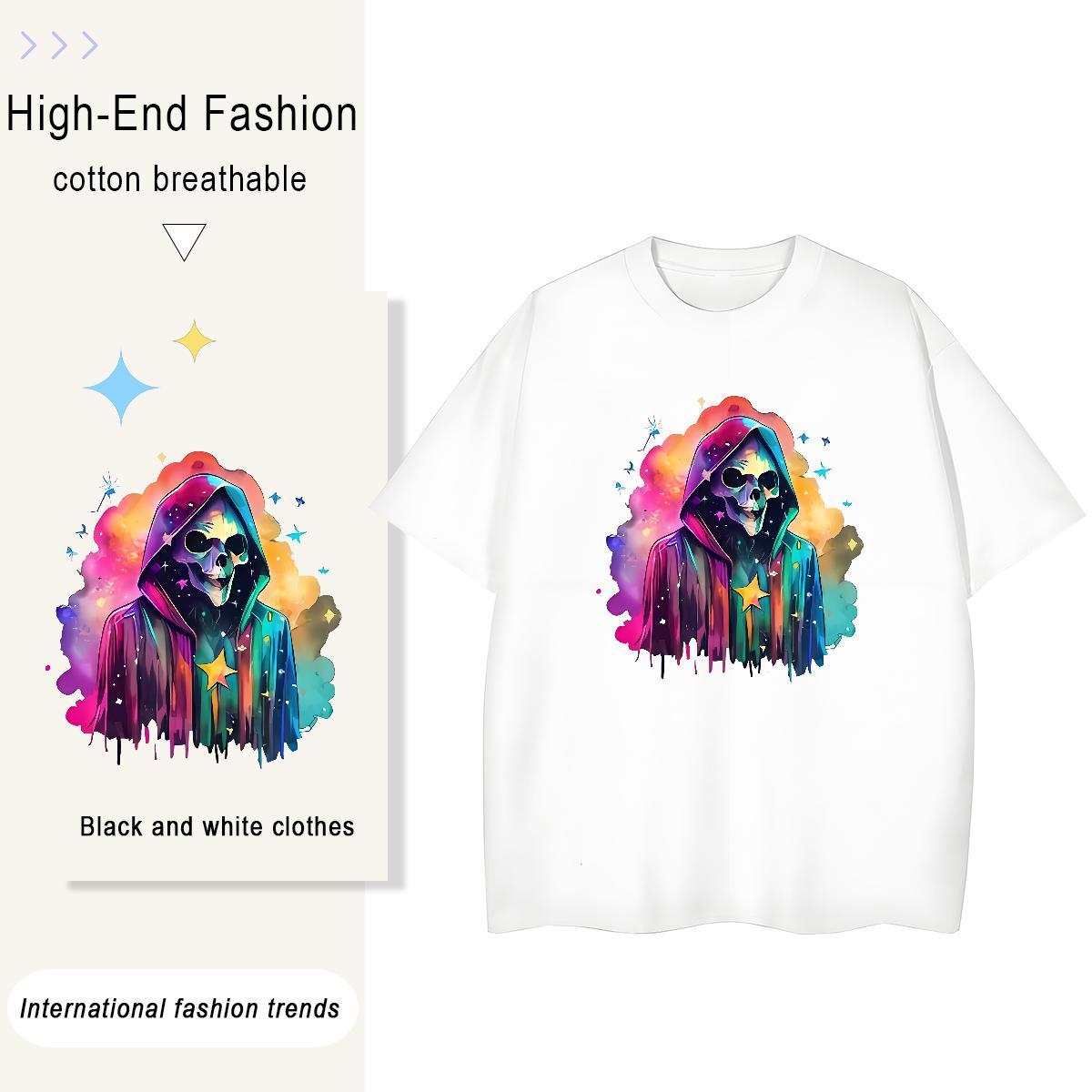 TOP Quality T shirt 100% Cotton 230g Breathable Crew Neck Daily Wear skull Unisex Tshirts Free Shipping Cartoon Anime Tops Tees