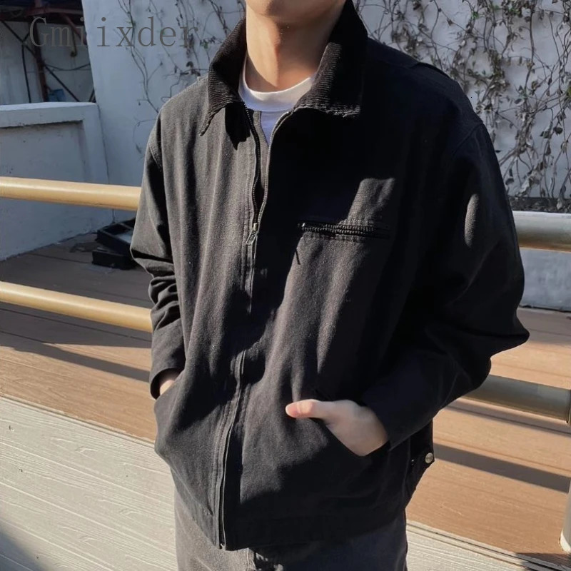 American Retro Lapel Solid Washed Jackets Fashion Mens Loose Casual High Street Jacket Men Tops Overcoat Male Clothes 241011