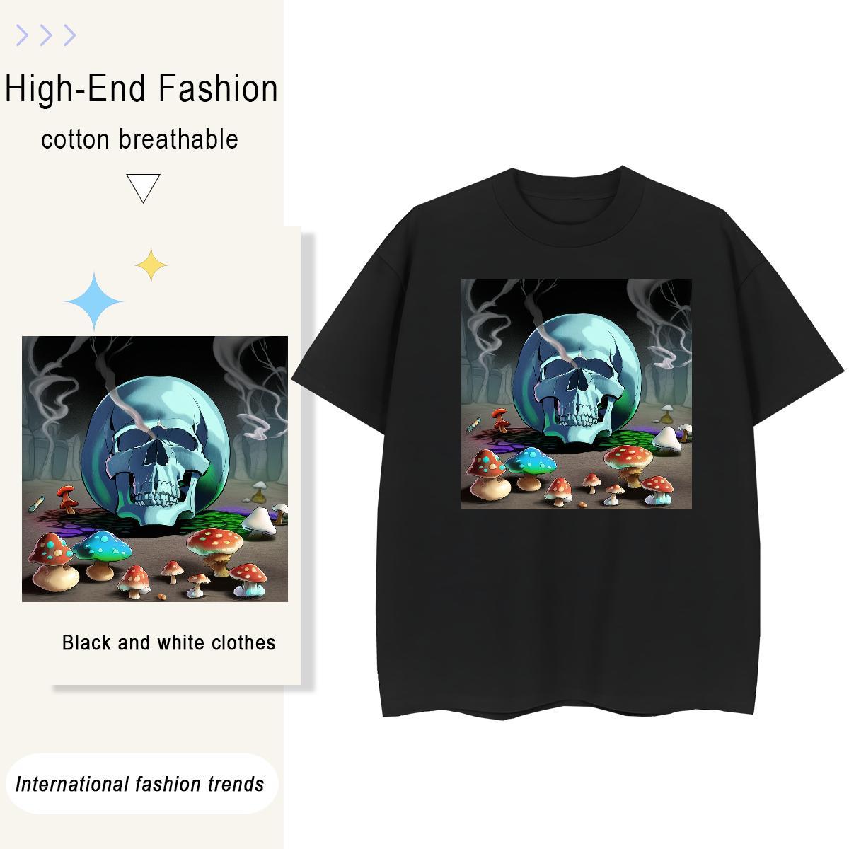 New T shirt 230g Cotton Crew Neck Breathable Summer Casual skull Women Tshirts Nice Plus Size Cartoon Tops