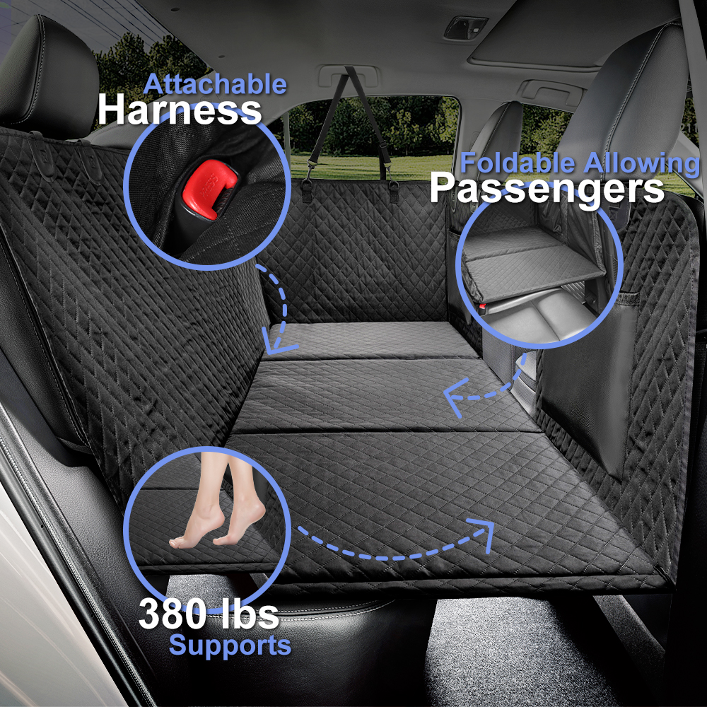 Dog Car Back Seat Extender Pet Backseat Covers with Hard Bottom Waterproof Safety Protector Hammock Carrier Mat for Dogs Travel