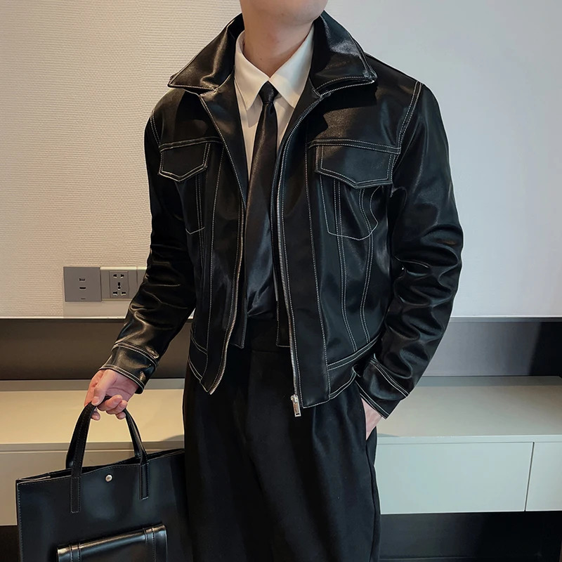 IEFB Mens Leather Jackets Autumn Winter Short Style Motorcycle Clothes Two Piece Niche Casual Windbreaker 9C2366 241011