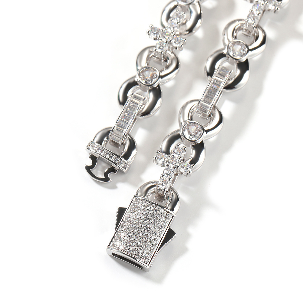 12mm Top Quality Mens Cross Infinite Sign Charms Necklace Choker Iced Out CZ Cubic Zirconia Hip Hop Accessories Spring Buckle Cool Punk Rock Jewelry B