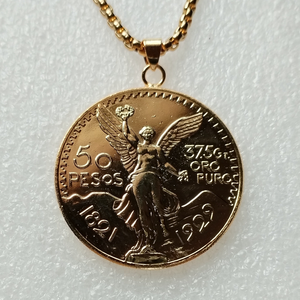 P(02) Coin Pendant Mexico 1929 50 Peso Coin Gold Plated Fashion Jewelry(diameter:37mm)