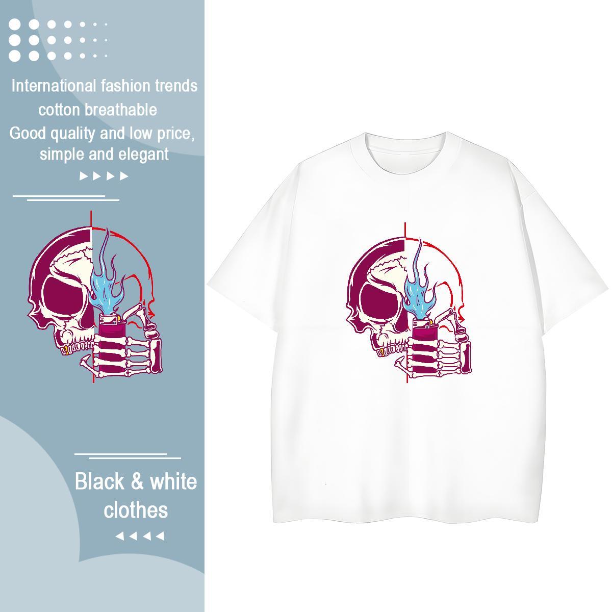 Factory Direct Womens T Shirts 230g Cotton O Neck Short Sleeves Beach skull Women Tees Lady Custom Print Oversized Tee Shirt