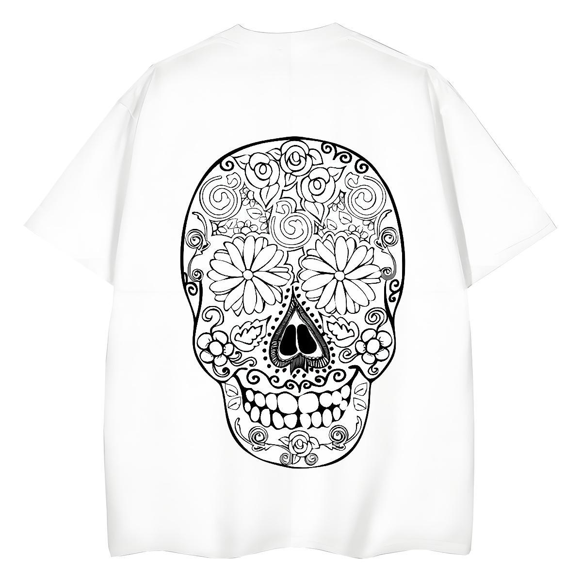 Fashion Casual T Shirt For Woman 230g 100% Cotton Breathable Soft Street skull Women Tees Comfortable Black White Clothes