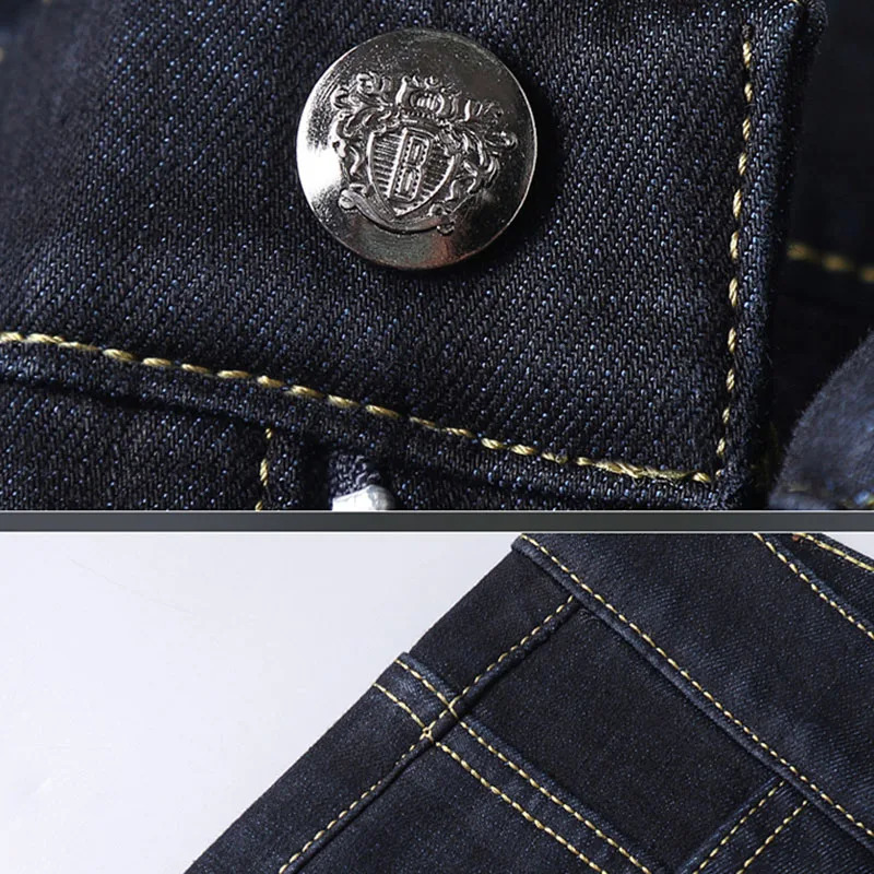 2024 High Quality Winter Mens Warm Slim Jeans Thickened Stretch Straight Black Blue Business Casual Fashion Trousers 241011