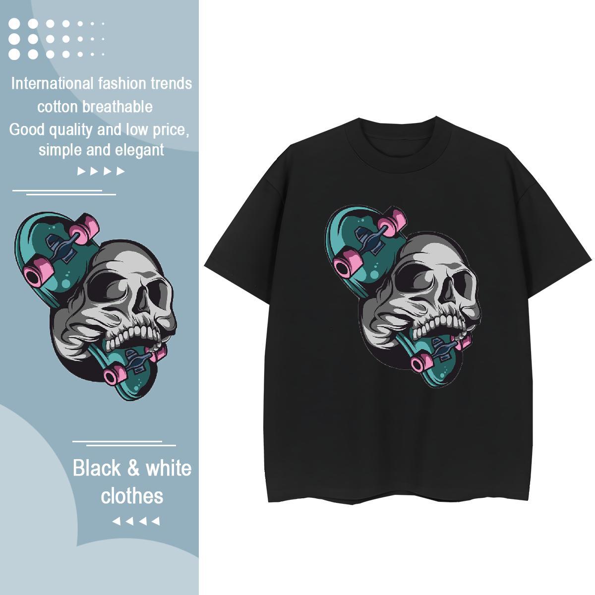 Classic Women T Shirts 230g Pure Cotton Breathable Crew Neck Summer Casual skull Woman Tshirt Free Shipping Black Oversized Tee Shirt