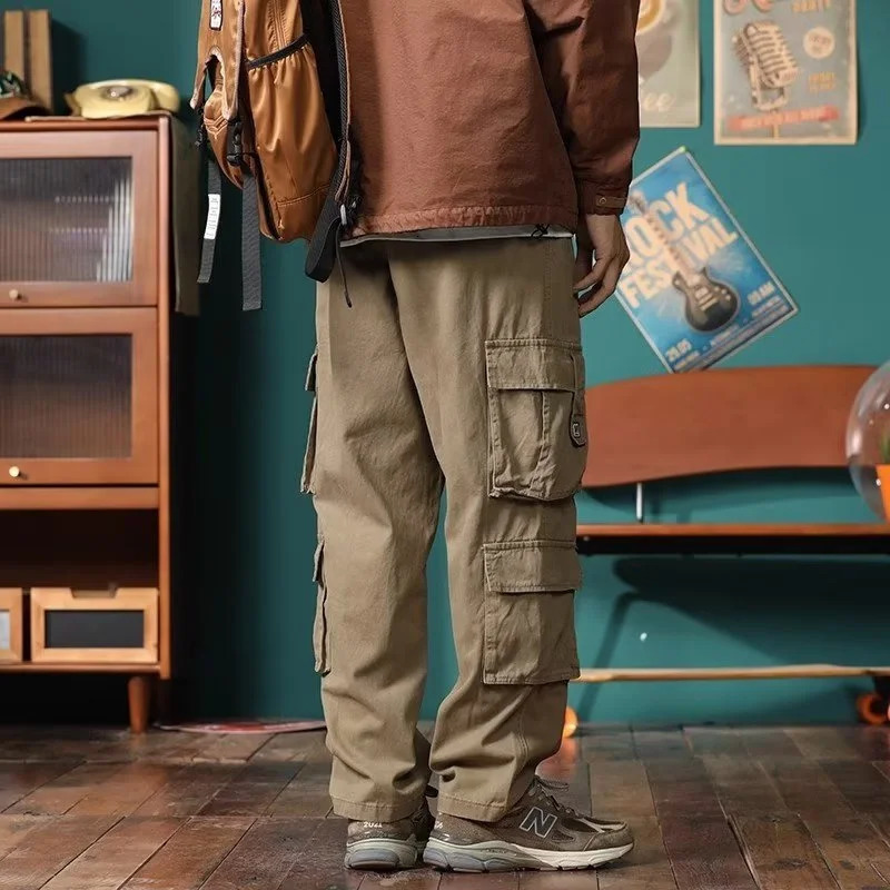 American retro luggage cargo pants mens outdoor sports military tactical sports pants Y2K straight multi pocket set Trouser 241007