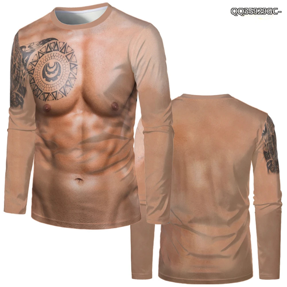 Funny Muscle Body 3D Print Clothes Tshirt Muscular Fashion Casual Long Sleeve T Shirt Halloween Cosplay Men Women Kids Tee 241011