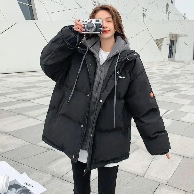 Winter Plus Velvet Thickened Fake Two piece Down Jacket for Women Y2k Street Fashion Korean Casual Loose Warm Cotton Apron Jacket 241009