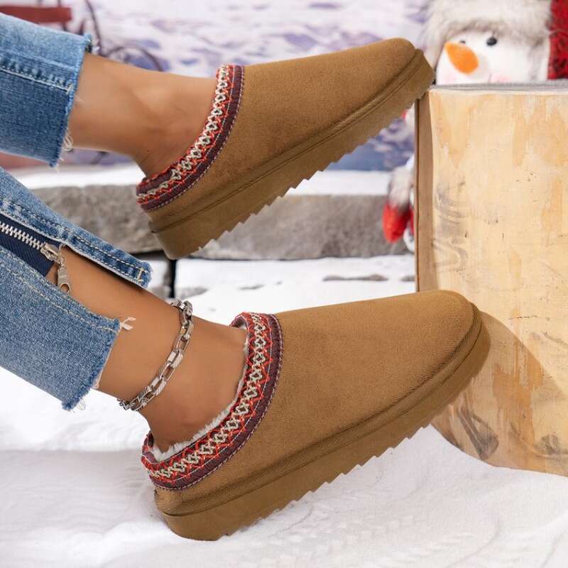Snow Boots 2024 Winter New Cashmere Warm Flat Soles Without Heel-covered Hair Half Slipper Cotton Shoes for Women Q120