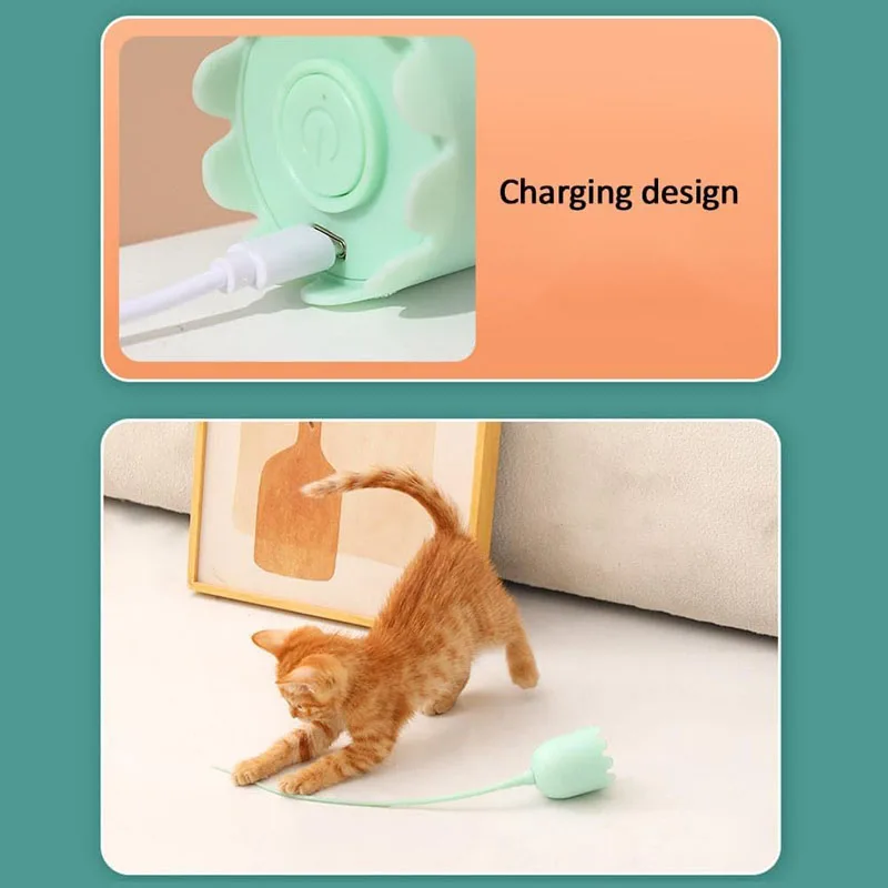 USB Electric Intelligent Rolling Ball Toy Cats Pet Silicone Automatic Rotate Mouse Tail Kitten Teaser Stick Interactive Cat Toys