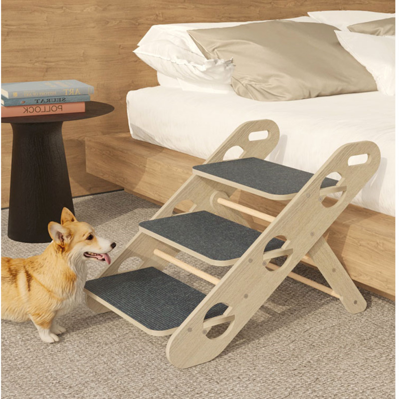 Solid Wood Folding Climbing Ladder Sofa Bedside Pet Slope Elderly Dog Anti Slip Step Stool Strong Load-bearing Safety Ramp