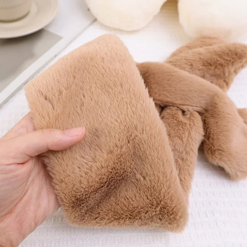 Plush Cross Scarf Faux Rabbit Fur Thickened Soft Scarves Solid Color Autumn Winter Cold Resistant Women Neck Warmer Collar Scarf 241009