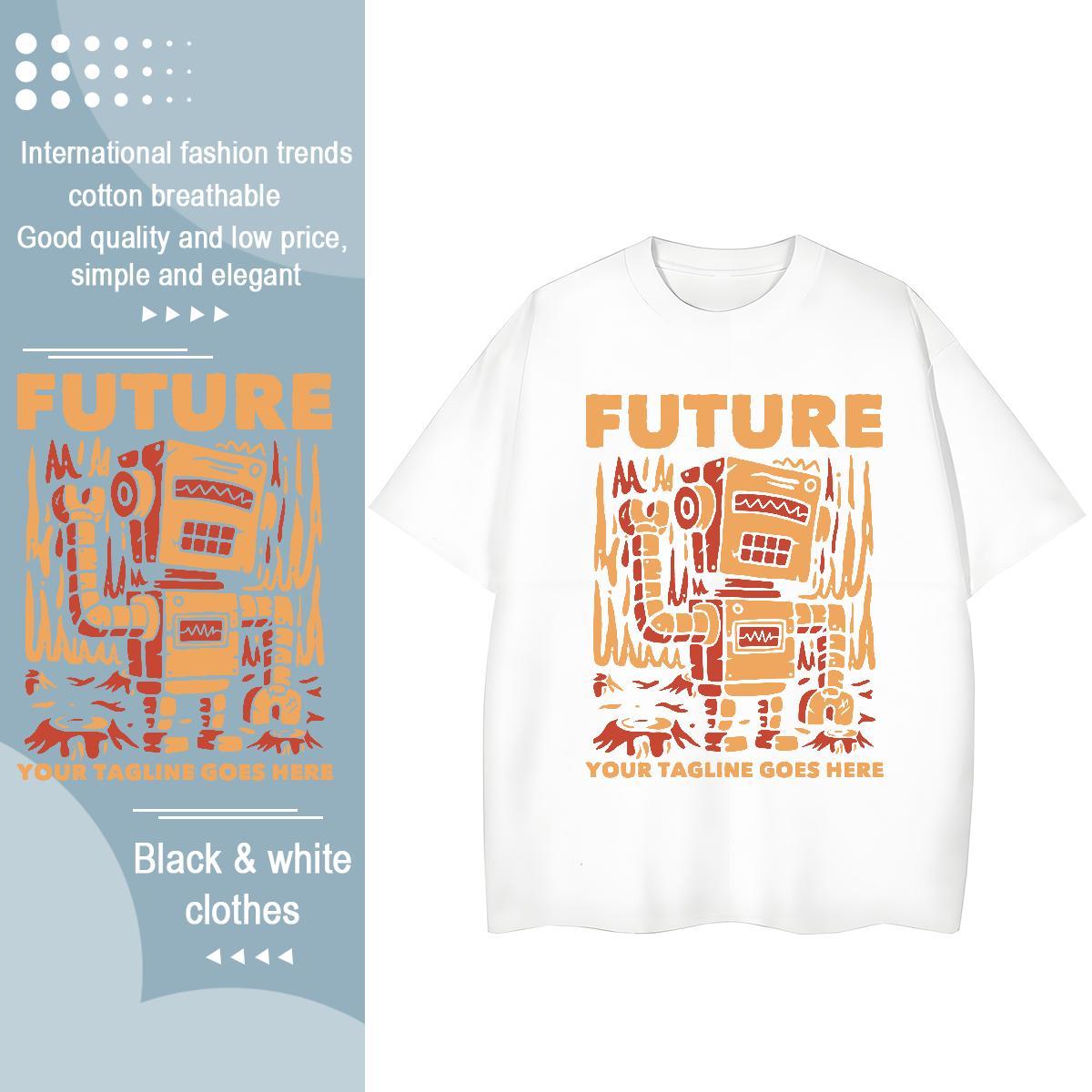 New Women T Shirts 230g Pure Cotton Breathable Casual Sport robot Tshirt for Man Woman Loose fit DIY Anime Tops