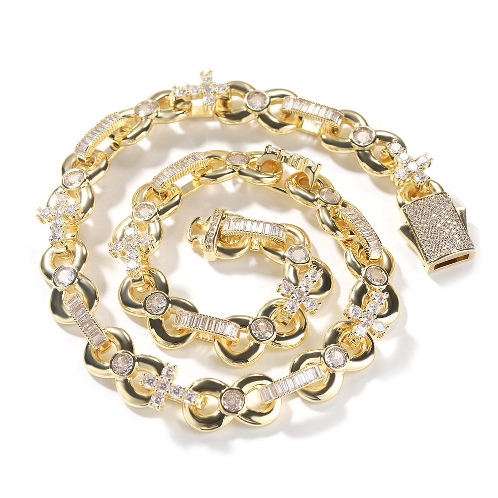 12mm Top Quality Mens Cross Infinite Sign Charms Necklace Choker Iced Out CZ Cubic Zirconia Hip Hop Accessories Spring Buckle Cool Punk Rock Jewelry B