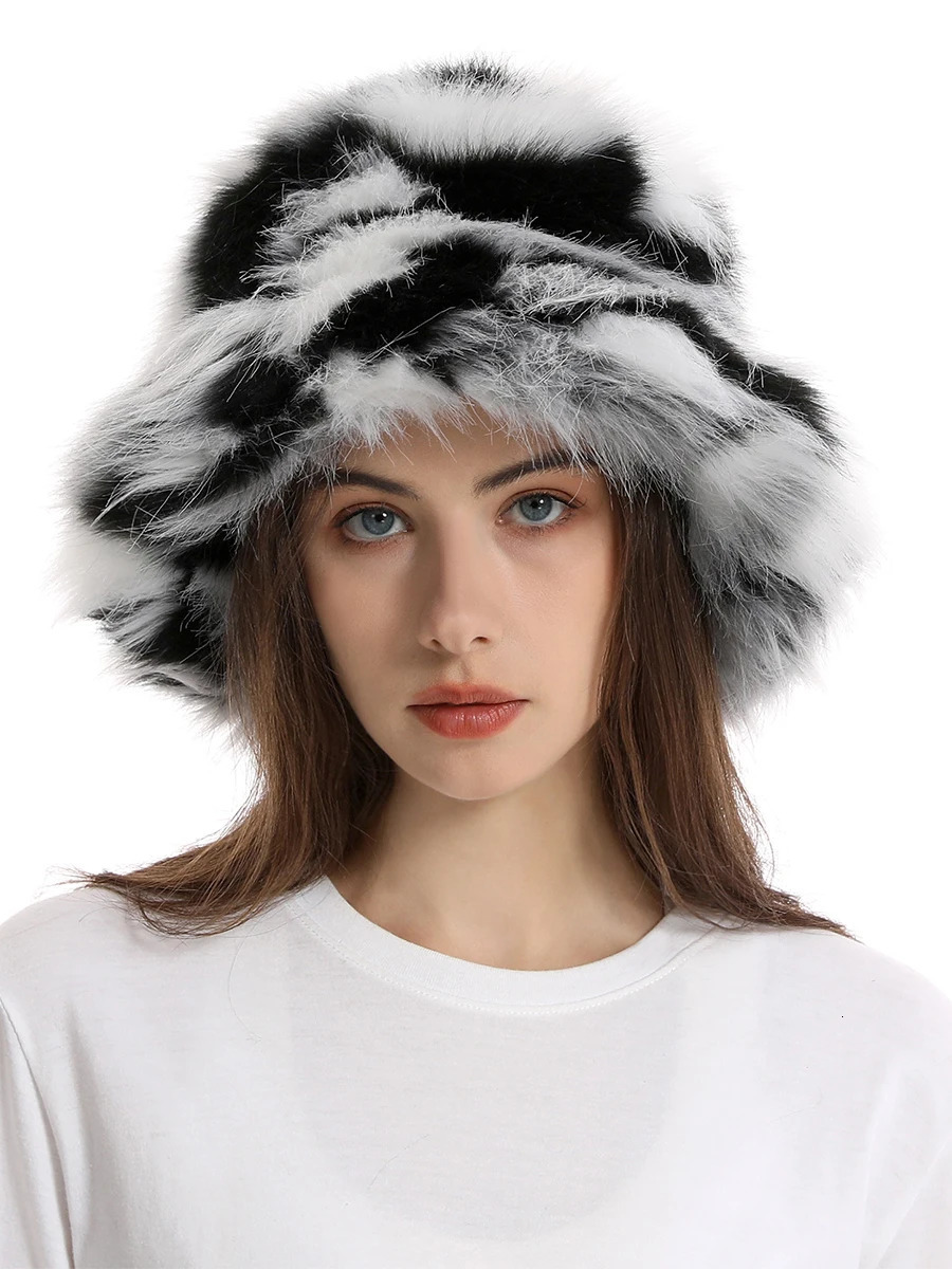 Winter artificial fur bucket hat mens multilayer thick soft warm fluffy Panama womens outdoor fashion vacation fisherman 241009
