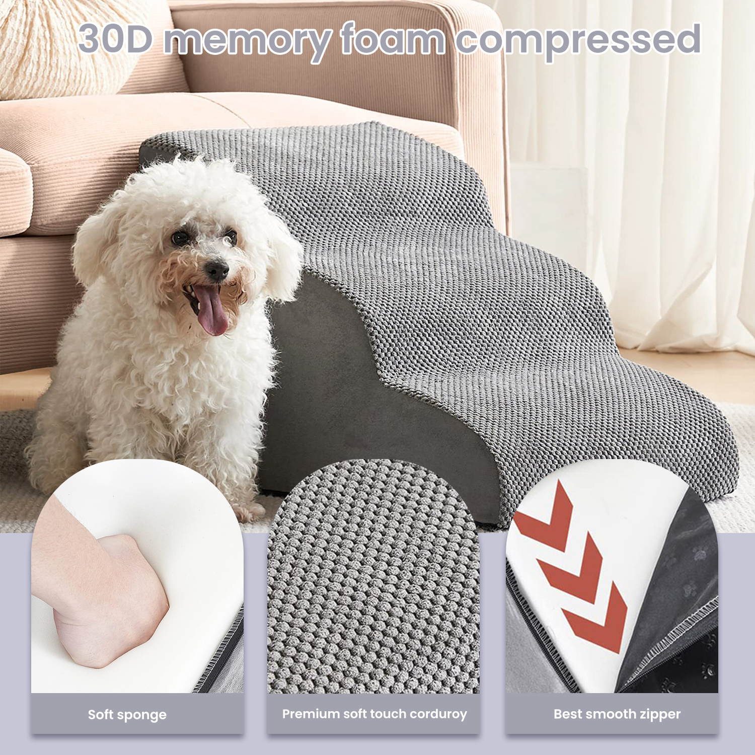 Pet Stairs 3 Step Dog Bed Small Cat Dog Pet Puppy Non-slip Removable Ramp Stairs Dog House Pet Supplies Removable Sponge Ladder