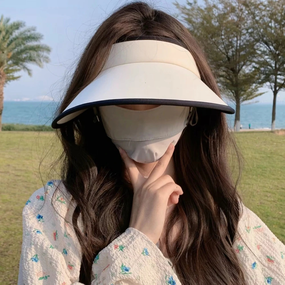 Ice silk sun hat suitable for women foldable and adjustable anti UV wide Brim fashionable empty top bicycle beach 241009