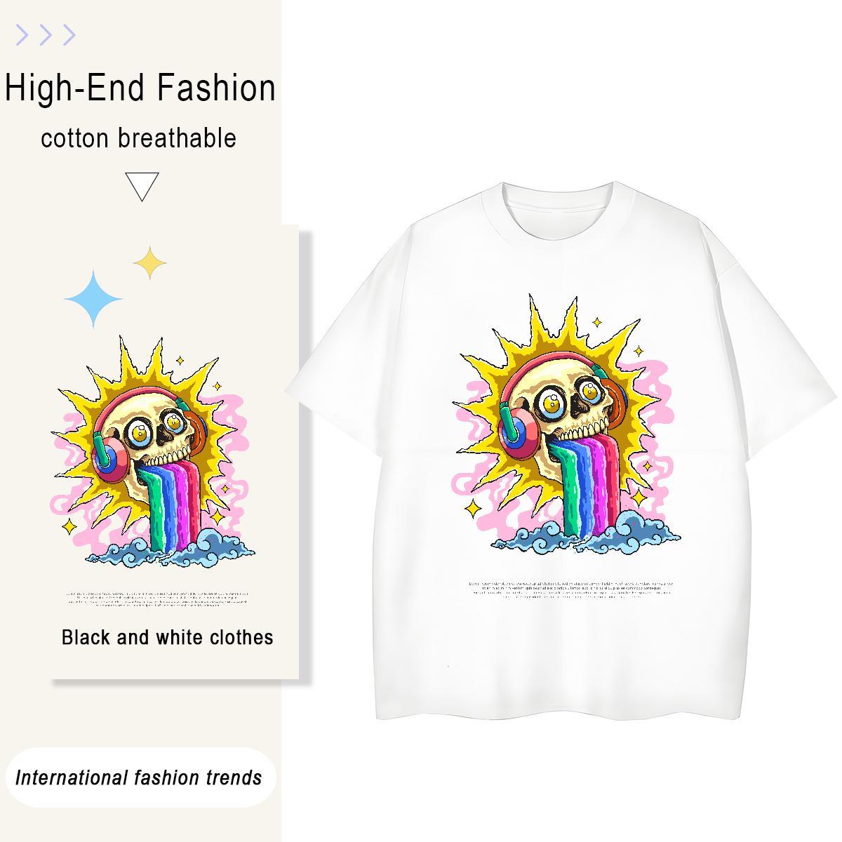 Fashion New Women T Shirts 230g Cotton Breathable Soft Hip Hop skull Women Tees Loose fit Cartoon Print Tshirts