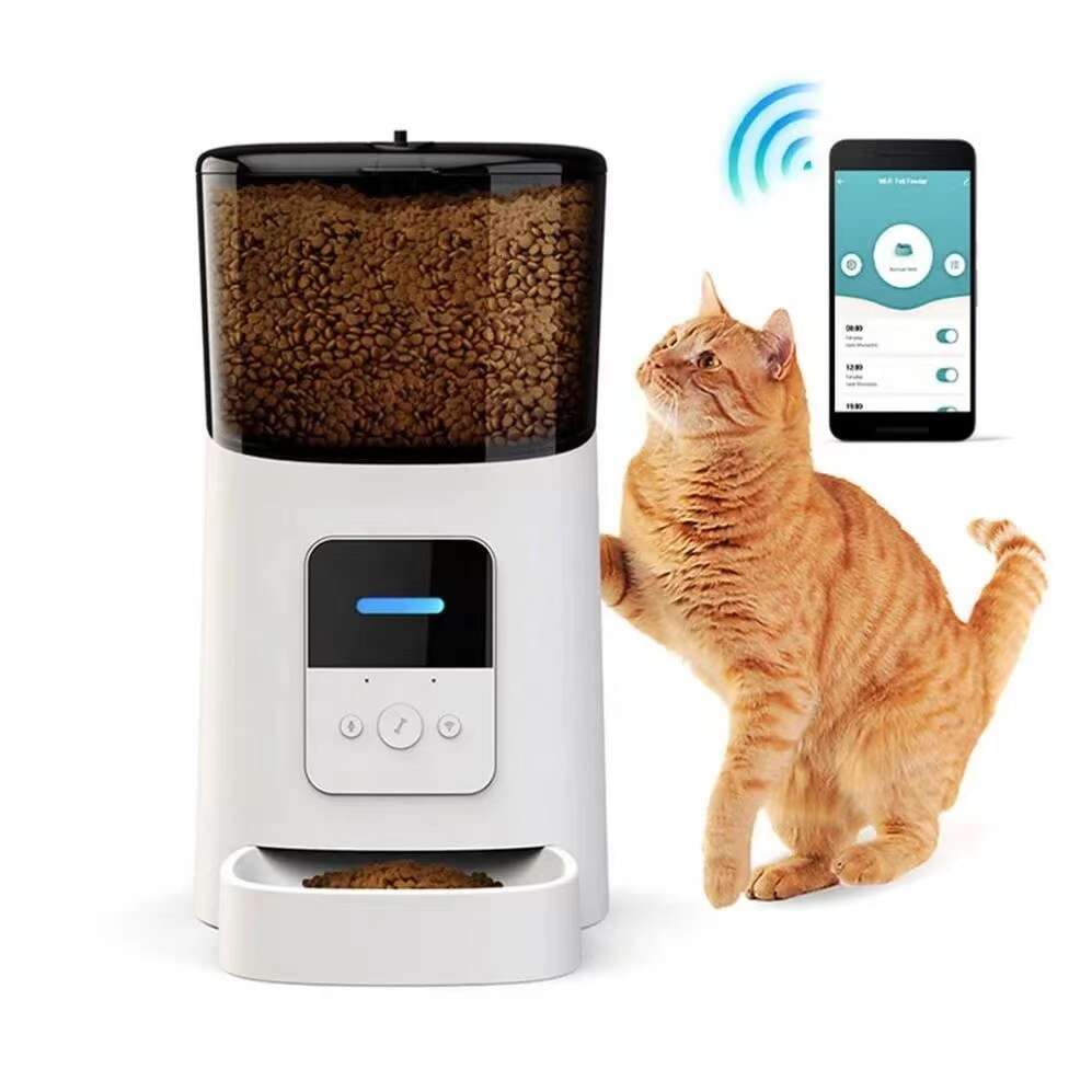 Tuya WiFi Auto-Connected Smart Pet Feeder 6L Visible Acrylic Hopper Battery-Powered Waterproof for Kitchen & Camping