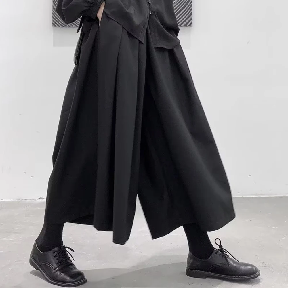Men/male Gothic Dark Style Loose Cropped Hakama Wide Leg Design Sense Samurai Pants Casual Solid