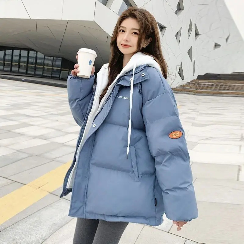 Winter Plus Velvet Thickened Fake Two piece Down Jacket for Women Y2k Street Fashion Korean Casual Loose Warm Cotton Apron Jacket 241009