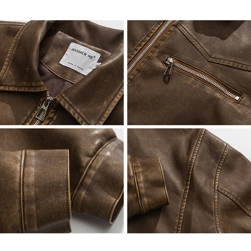 10A American Vintage Washed Leather For Men's Autumn Niche High-End Motorcycle Bomber Jacket Women BF Style Cool Lapel Coat