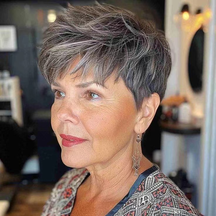 Grey short salt and pepper human wigs for black women layered short pixie cut wigs with bangs gray old lady wigs weft glueless raw hair wigs