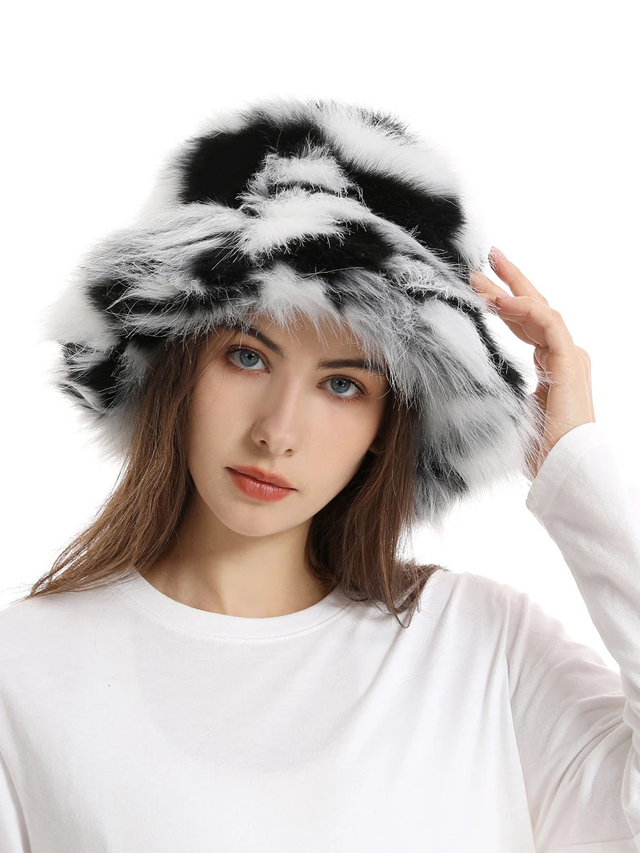 Winter artificial fur bucket hat mens multilayer thick soft warm fluffy Panama womens outdoor fashion vacation fisherman 241009