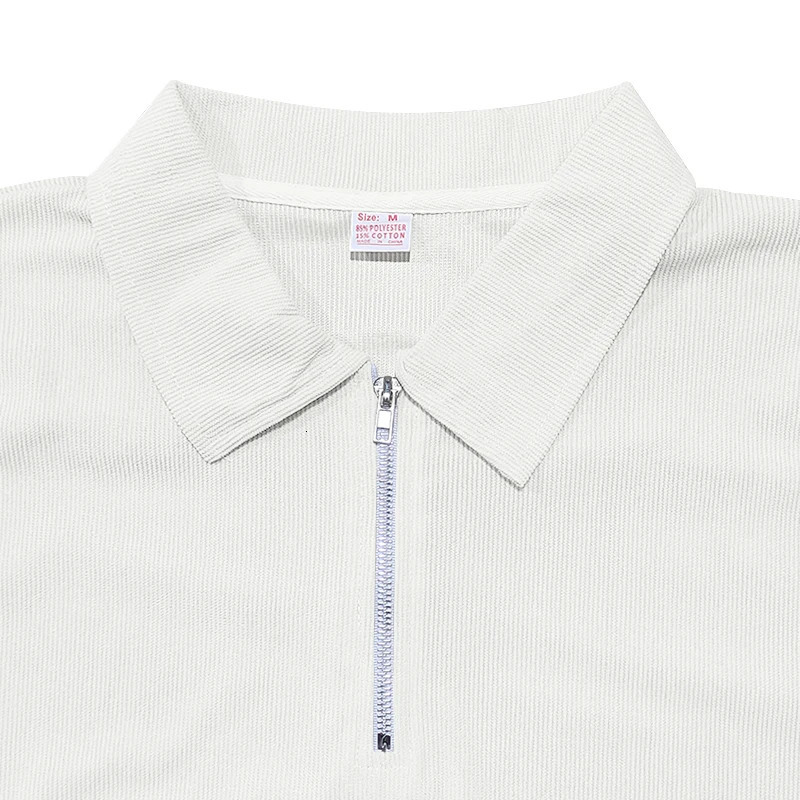 Autumn European and American Mens Solid Color Set Waffle Polo Neck Short Sleeve Zipper Pants Set 240930