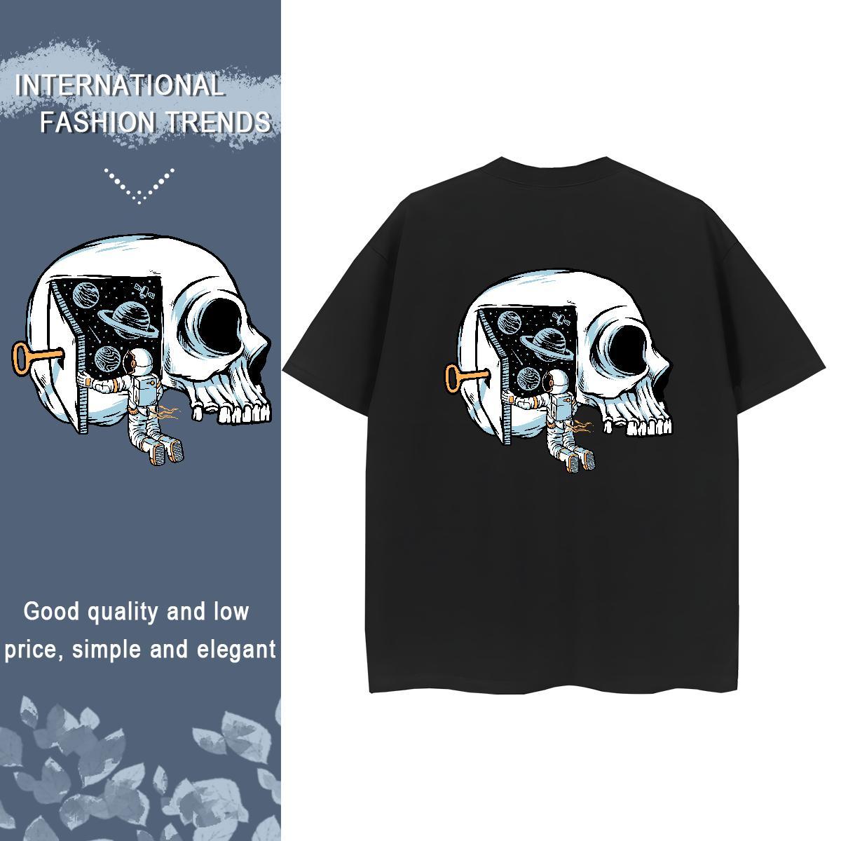 Designer Women T Shirts 230g Cotton Crew Neck Sports Casual skull Unisex Tshirts Loose fit Customized Print Top Tees