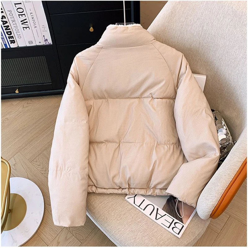 Winter Cotton Fleece Wool Padded Parka Horn Button College Girl Student Puffer Jacket Short Loose and Thick Bread Coat 240930