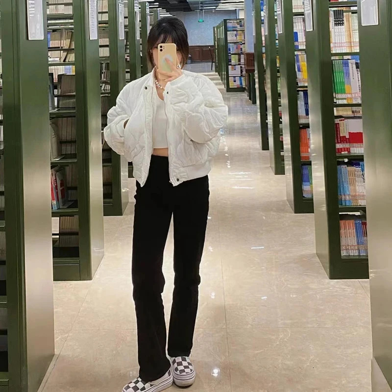 Short Parka Streetwear Solid Cropped Down Coats Korean Fashion Puffer Jacket Winter Casual Zipper Cotton Padded Outwears 240930