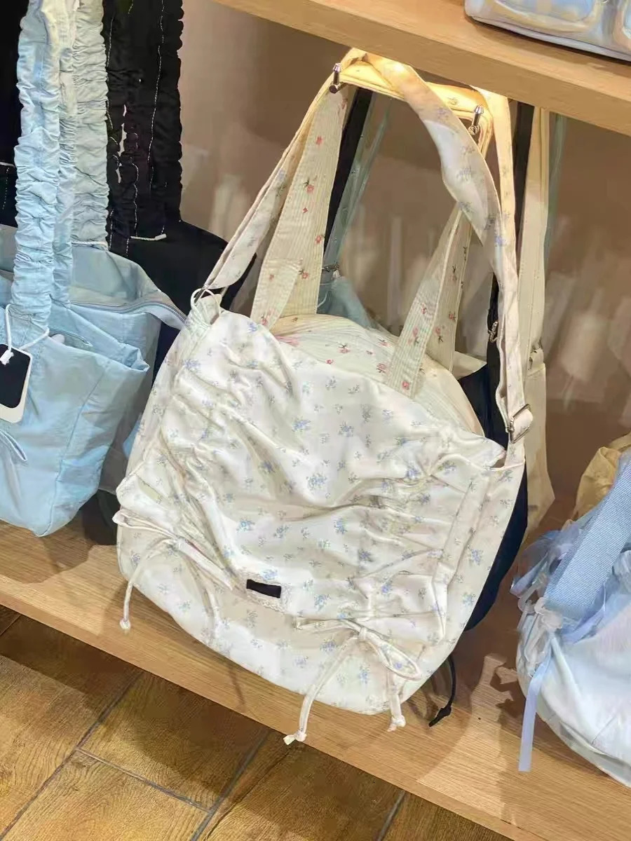 Miyagawa Sweet Folded Horizontal Bag Korean Niche Flower Large Capacity Canvas Bag 241008