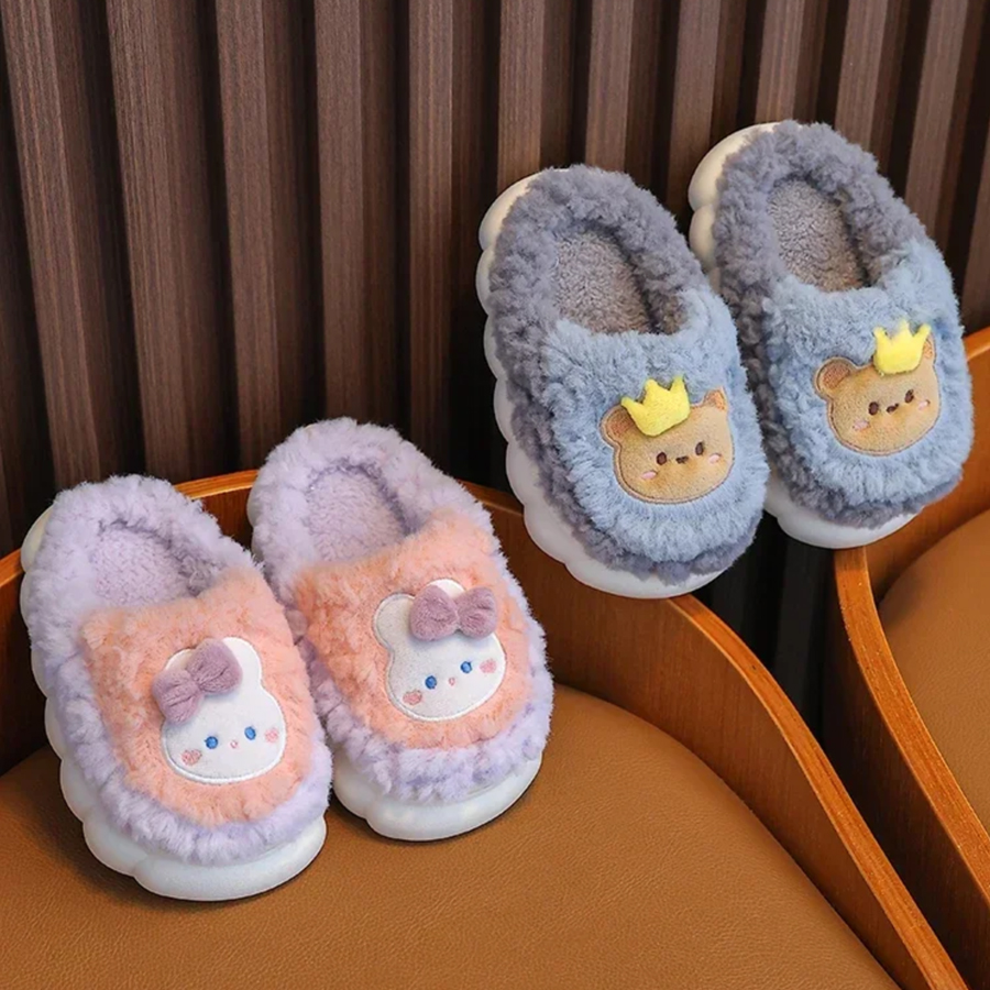 Kids Warm Plush Slippers Autumn Winter Boys Girls Cartoon Rabbit Bear Animal Cotton Slippers Children Non Slip Indoor Home Plush Slippers Sizes 24-36
