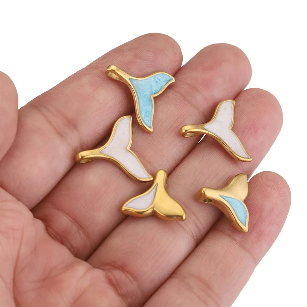5pcs Lot Stainless Steel Enamel Blue Ocean White Lovely Dolphin Tail Charm Earring for DIY Jewelry Making Necklace Bracelet 241010