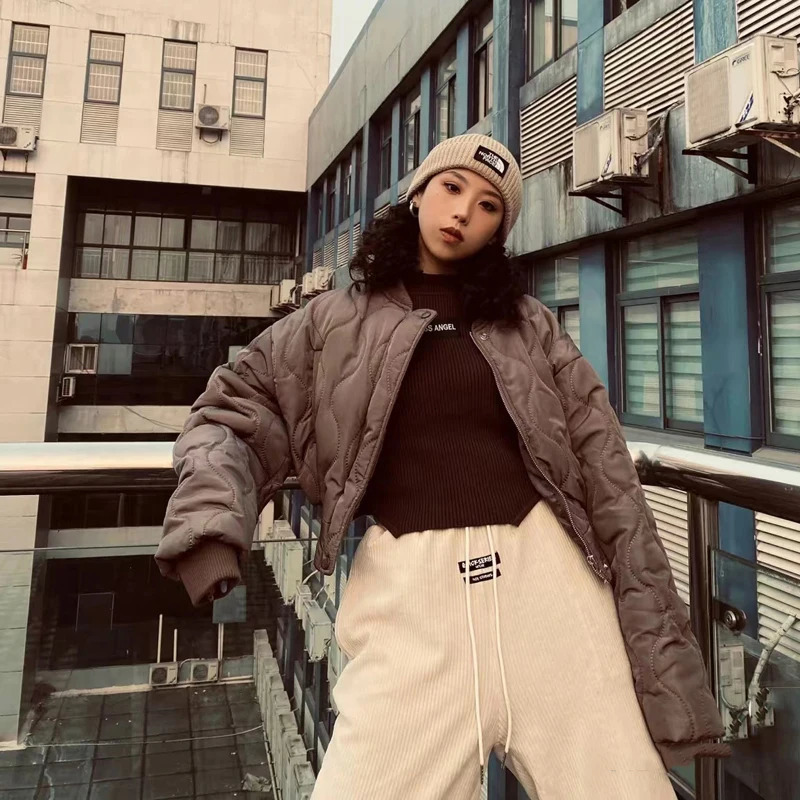 Short Parka Streetwear Solid Cropped Down Coats Korean Fashion Puffer Jacket Winter Casual Zipper Cotton Padded Outwears 240930