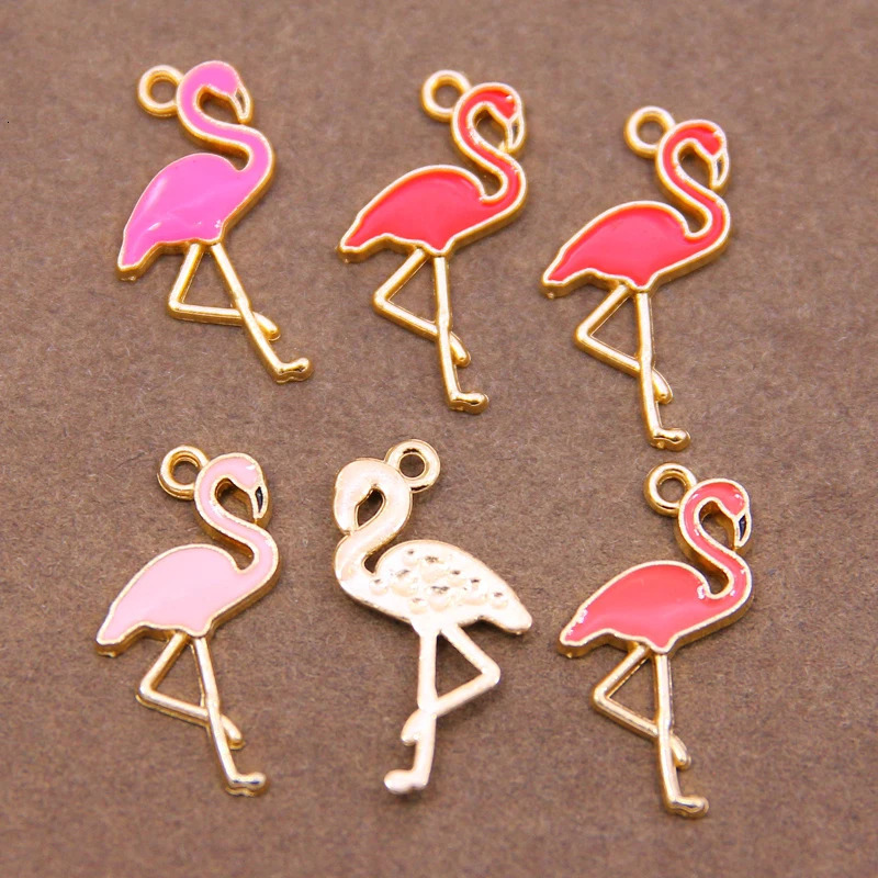 10pcs 2615mm enamel flamingo charm for jewelry making and crafting earring bracelet fashion animal pendant 241010