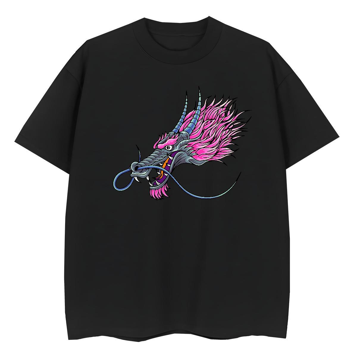 2024 T shirt 100% Cotton 230g Breathable Short Sleeve Casual dragon Womens Tshirts Soft Cartoon Printing L-4XL Polos