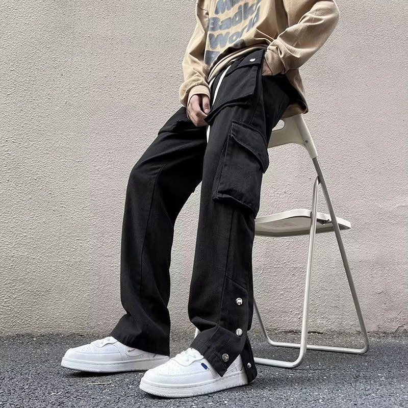 High Street Cargo Pants mens Y2k black streetwear hip-hop jogging sports casual mens pants Harajuku wide leg pocket pants 241007