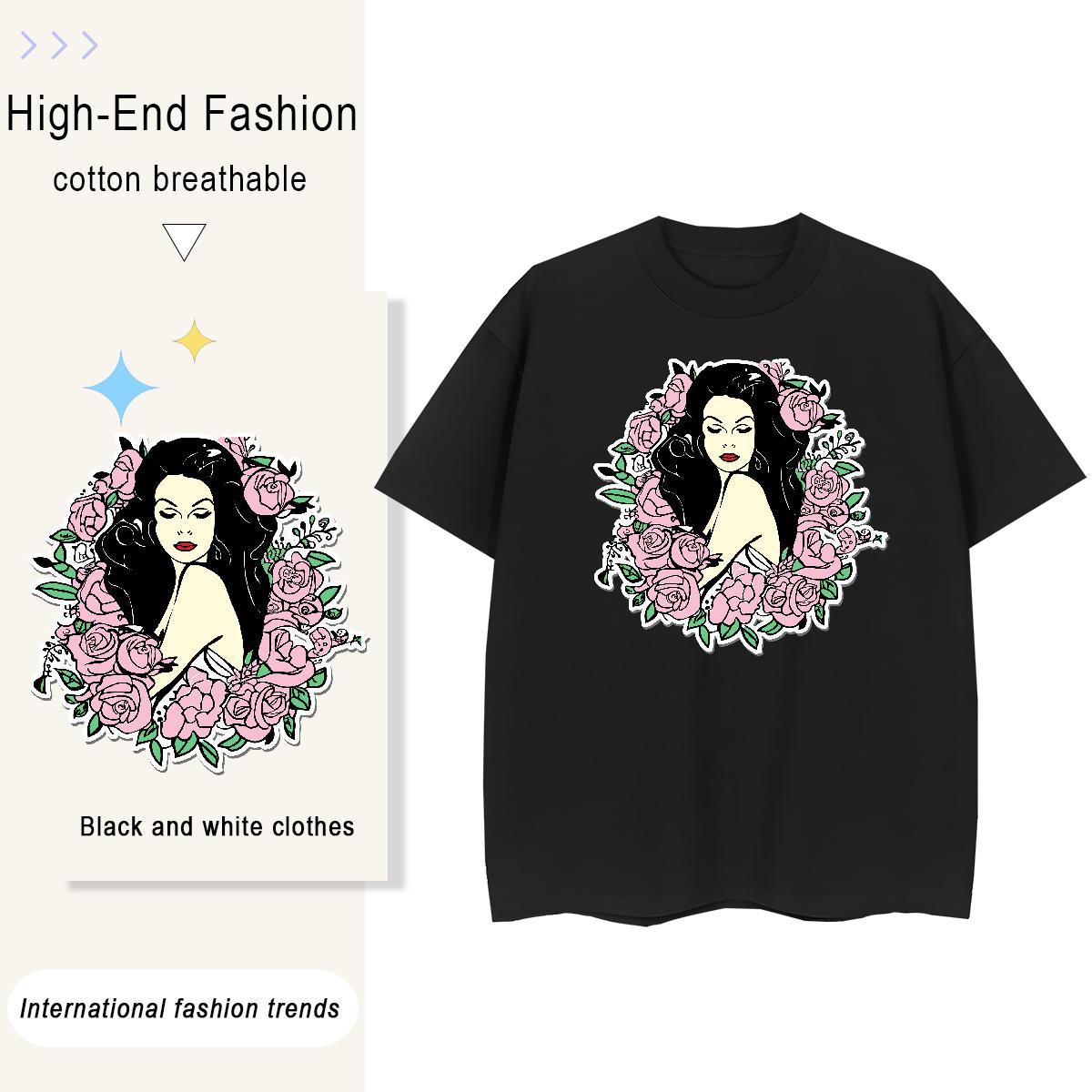 TOP Quality Womens T Shirts 230g 100% Cotton Breathable Short Sleeve Daily Wear portrait Unisex Tshirts Free Shipping Cartoon Print Top Tees